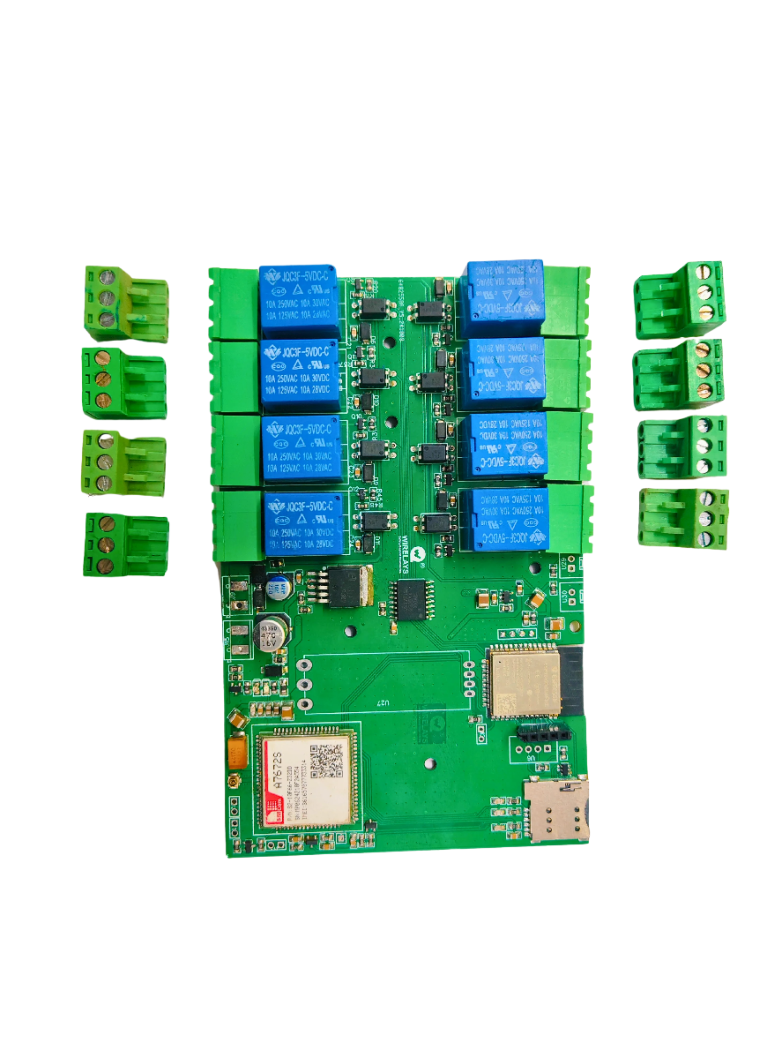 Wirelays A7672S-Based 4G IoT 8 Channel Relay Control Board