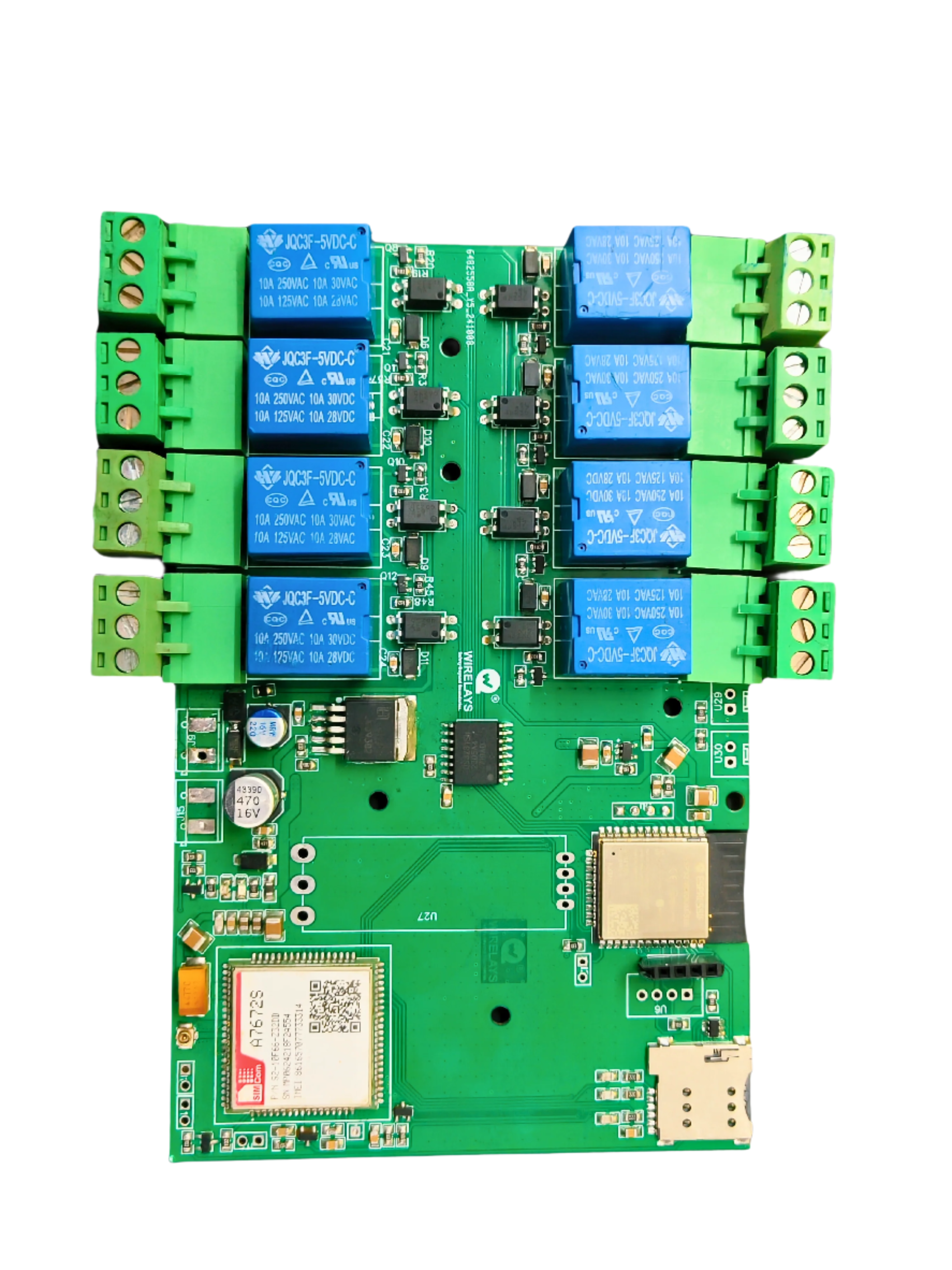 Wirelays A7672S-Based 4G IoT 8 Channel Relay Control Board