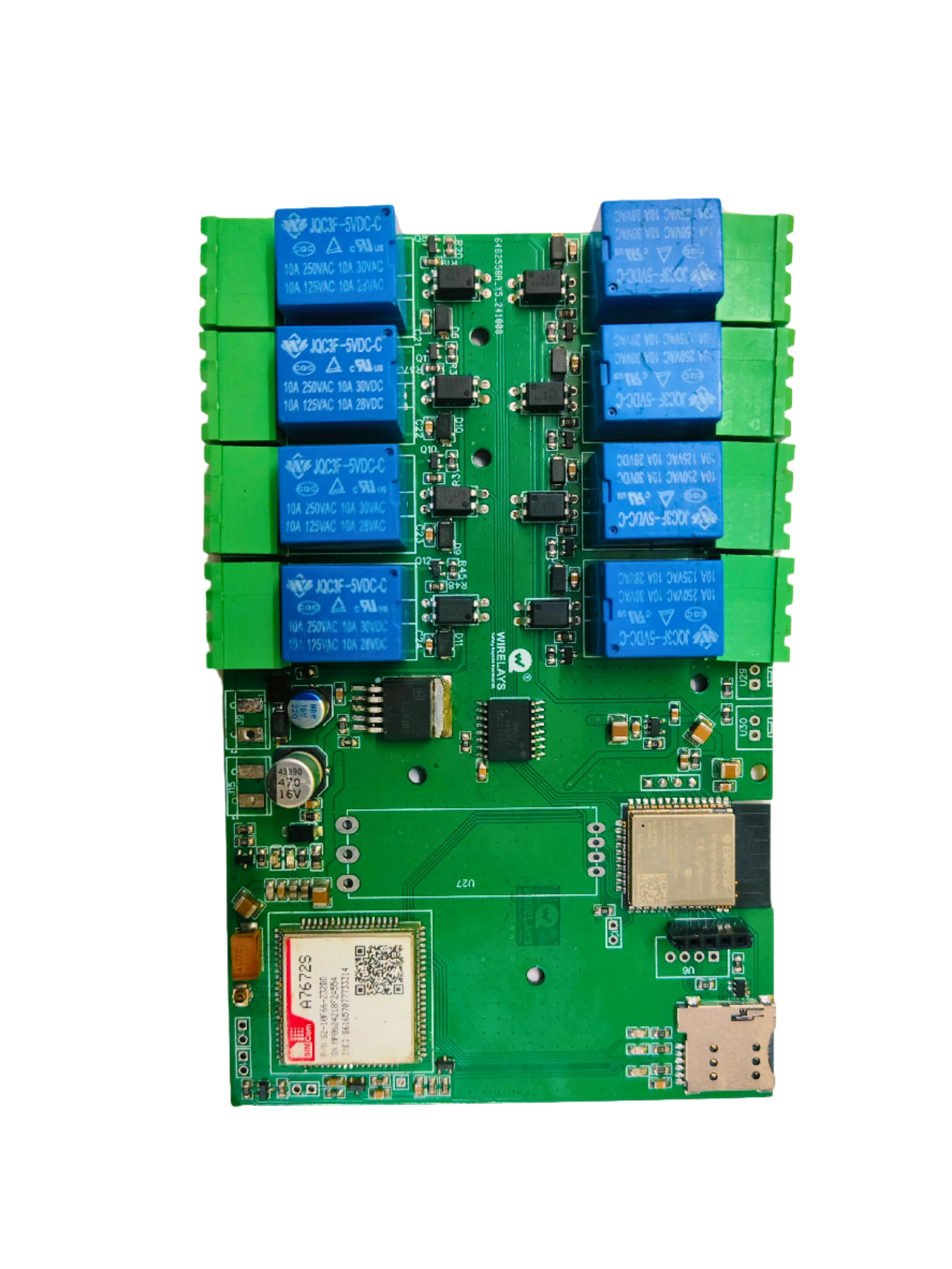 Wirelays A7672S-Based 4G IoT 8 Channel Relay Control Board