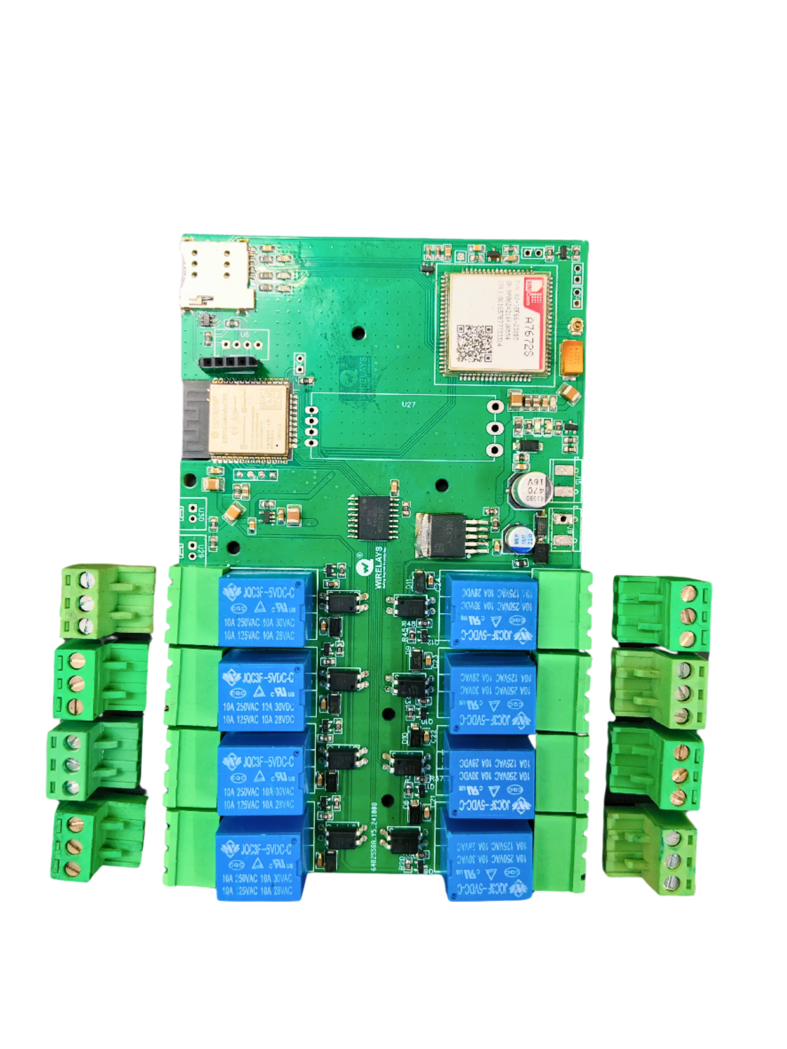 Wirelays A7672S-Based 4G IoT 8 Channel Relay Control Board